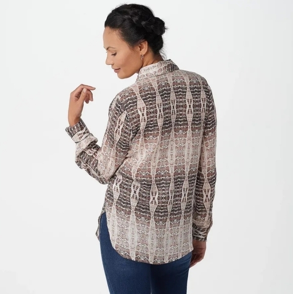 Haute Hippie Tribe Harper Snake Print Semi-Sheer Long Sleeve Blouse - Size S - Picture 2 of 14